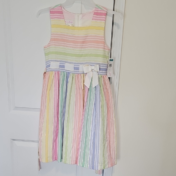 Bonnie Jean Other - Bonnie Jean Gird Pastel Striped Dress with Bow Size 16